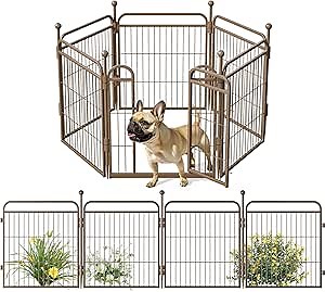 Gardner Pet Dog Playpens, 24" H 6 Panels Dog Pen Outdoor/Indoor Dog Fence Exercise Pen for Small/Medium Dogs, Pet Play Yard Gate with Gravity Automatic Lock, Pet Playpen, Brown