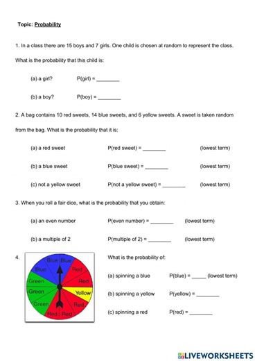 Probability interactive worksheet for 7