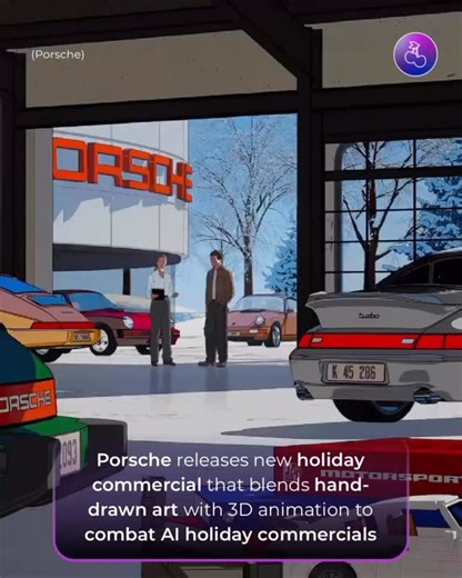 Pop Base on Instagram: "Porsche releases new holiday commercial that blends hand-drawn art with 3D animation to combat AI holiday commercials. #reels #popculture #hollywood"