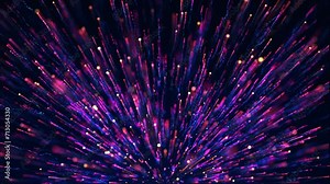 Abstract colorful dust explosion of particles, movement of glowing particles, speed of light, fireworks from dots and particles, space scene, futuristic background. Seamless loop 4k video..