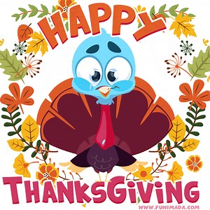 A Sweet Blue Turkey Wishing Happy Thanksgiving GIF