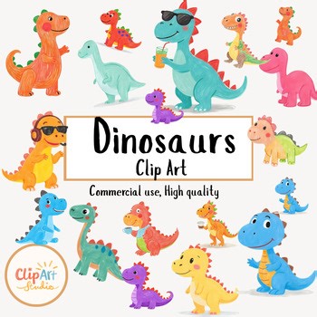 Crayon Dinosaurs Clip Art - Set of 73 - Clip Art Studio
