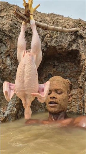 River flowing water sandman fishing with chicken