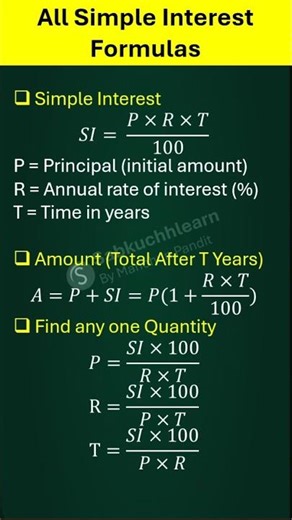 All Important Simple Interest Formulas | Quick Maths Revision in 60 Seconds