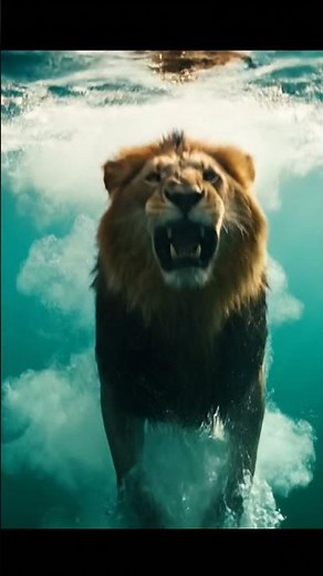 Lion. Water. Splash.