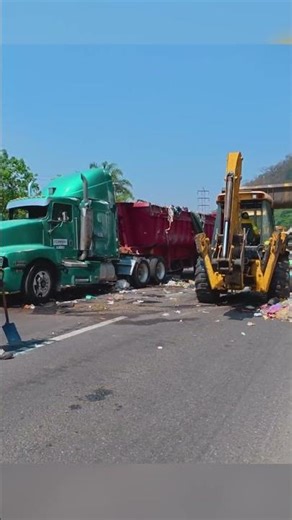 Rescue operation for heavy truck involved in accident on highway