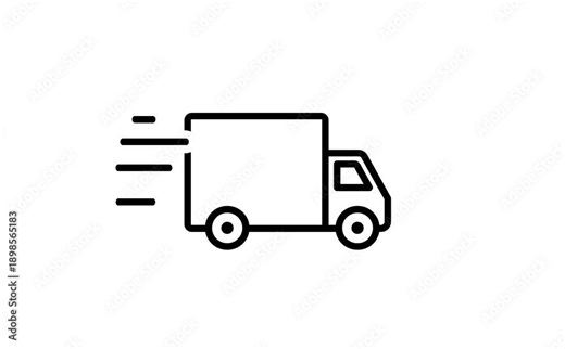 Delivery truck icon, Transportation Fast moving shipping delivery truck animation. Black color line icon animation. 4K video with transparent background