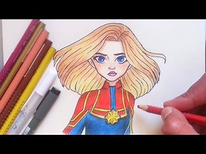 How to Draw CAPTAIN MARVEL (2019 Movie) | Step-by-Step