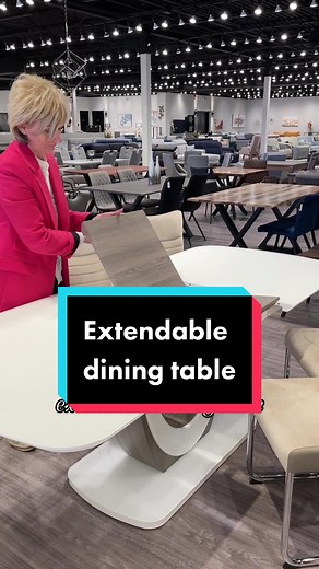 This modern dining table allows gathering family and friends for delicious meals and quality time together. As a response for extra guests, this piece features one self-storing leaf that expands the top. #table #dining #diningtable #diningroom #homedecor #interiordesign