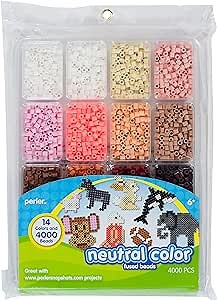 Perler Beads Neutral Colors Fuse Beads and Storage Tray For Kids Crafts, Small, 4000 pcs