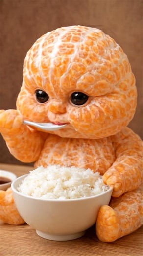 Orange Baby Eats Rice with a Spoon! 🍊🍚 Too Cute to Handle