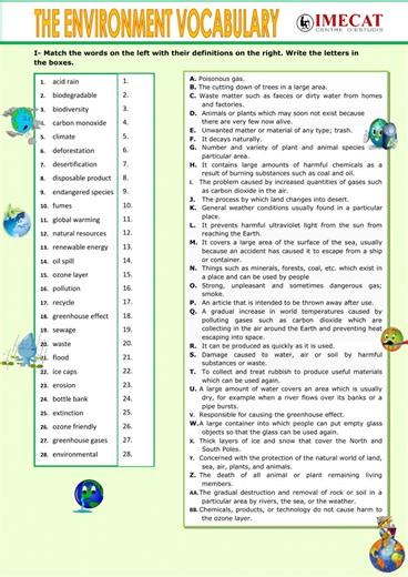 THE ENVIRONMENT - VOCABULARY    online exercise for