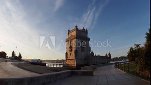 Belém Tower, Lisbon - Sunrise above the beautiful Belem tower on the coastline of Lisbon