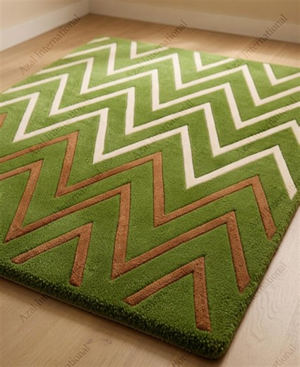Modern Abstract Chevron Rug, Dark Green and Terracotta Zig Zag Carpet, Hand-tufted Wool Textured Rug. - Etsy
