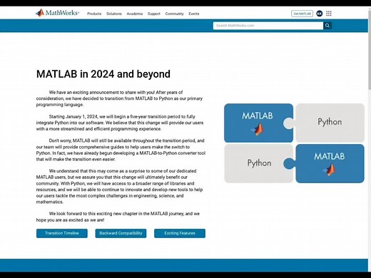 MATLAB官方宣布MATLAB转型为Python，快快学Python吧。
