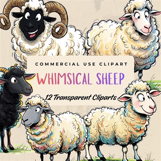 Cartoon Whimsical Sheep Transparent Clipart, Printable Illustrations Graphics, Sublimation Craft, Junk Journal Decals, - Etsy Australia