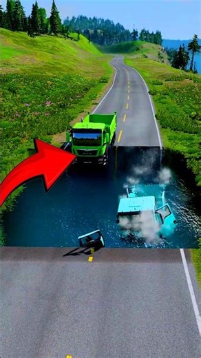 कितने ट्रक दुबे इस पानी वाले गड्ढे में- BeamNG.drive 😱🤡 #shorts