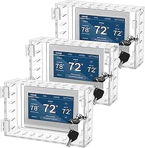 KETAN Universal Thermostat Lock Box with Key,Clear Large Thermostat Guard for Thermostat on Wall,Thermostat Guard,Thermostat Cover Fits Thermostats 6.2H x 4W inches or Smaller (3 Pack)