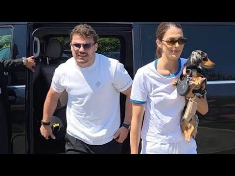 ANTOINE DUPONT AND IRIS MITTENAERE CELEBRATING IN THE STADE DE FRANCE STANDS, WITH THEIR TWO FAMI...