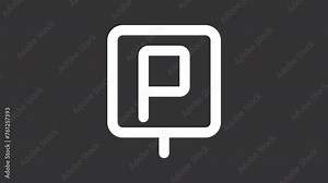 Animated parking sign white icon. Letter P swaying line animation. Available parking lot. Valet service. Hotel amenity. Isolated illustration on dark background. Transition alpha video. Motion graphic