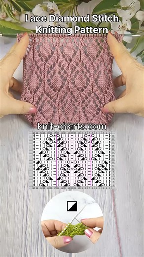 Lace Diamond Stitch Knitting Pattern #Diamondpattern #LaceKnitting #KnitWear #KnittingLove