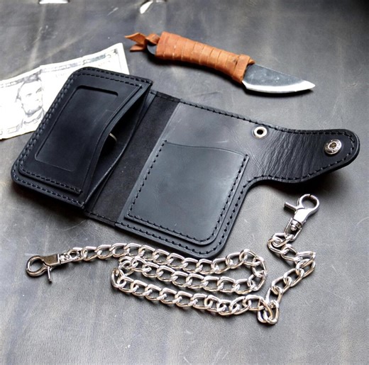 Trucker Wallet With Chain Set - Biker Style - Genuine Leather - Personalized - Stainless Steel Hardware - - Etsy