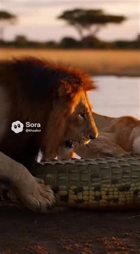 Giant Male Lion SAVES Cub from Crocodile Attack! 🦁🐊