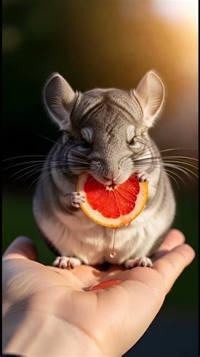 Cute Chinchilla Enjoys a Juicy Grapefruit Slice! 💧🐹 Adorable Pet Feeding Moment#CuteChinchilla