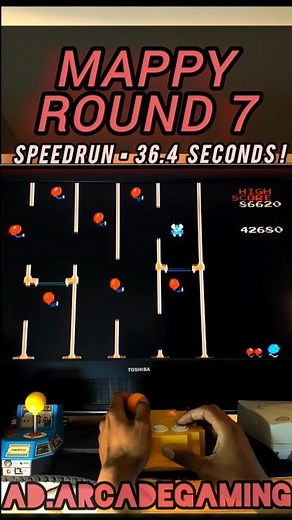 Mappy Round 7 Speedrun 36.4 Seconds - Namco Arcade Classics Joystick Controller