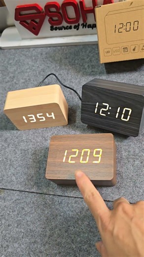 Jam Kayu Mini LED Display Jelas, Fitur Suhu, Kalender, Voice Control & 3x Alarm – Cocok untuk Meja