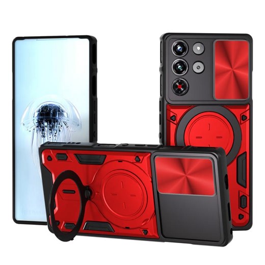 [$1.85] For ZTE nubia RedMagic 10 Pro CD Texture Sliding Camshield Magnetic Holder Phone Case(Red)