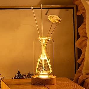 Empty Fragrance Glass Reed Diffuser Bottles with 5pcs Reed Diffuser Sticks,Luminous Base,Decorative Flower Bud Fragrance Accessories Use for DIY Replacement Reed Diffuser Sets,Triangle