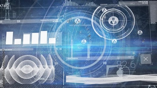 Animation of digital screen with diverse data and graphs