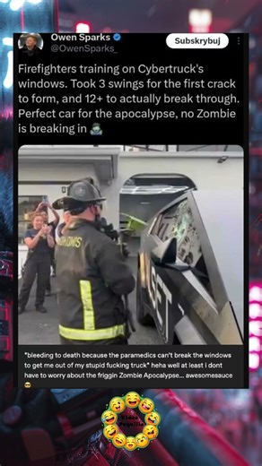 Firefighters training on Cibertruck's windows #drole #humour #funny #memes #viralshort