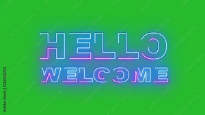 Hello welcome neon animation on green screen . Cool hello and welcome text animation perfect for an opening something animation or for a welcome greeting