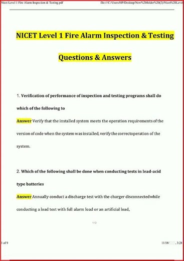 Nicet Level 1 Fire Alarm Inspection Testing Actual Questions video