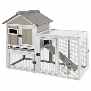 PETSCOSSET Rabbit Hutch Bunny Cage Indoor, Two-Story Large Rabbit Cage Guinea Pig House with Tray, Gray