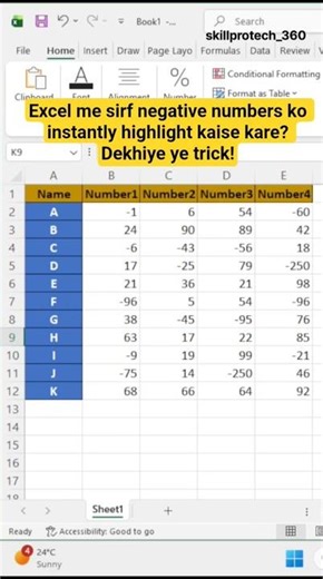 Negative Numbers Ko Highlight Karein Ek Click Me?👆#skillprotech_360 #trending #excelhack #shorts #ai