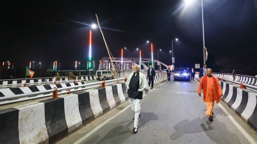 PM’s night inspection of new Varanasi road, Yogi Adityanath with him