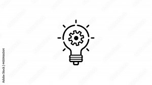 innovation icon. Light bulb and cog inside. Premium quality graphic. Modern sign, linear pictogram, outline symbol, simple thin line icon. Blinking lamp bulb turns on and off, flashing beams of light.