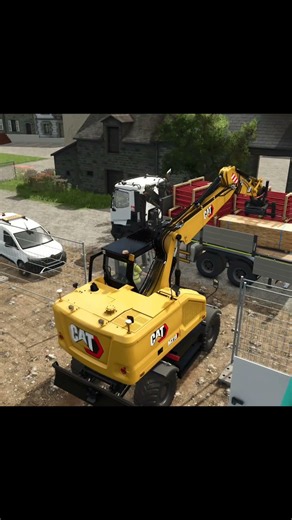 Distributing Props 🚧 CAT M318F & Engcon #fs25 #ls25 #constructionsimulator #farmingsimulator25