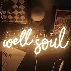 "It Is Well With My Soul" Decorative Neon Sign, Positive Relax Quotes Led Sign, Christian Gifts Desk Sign Decor for Home Office Wall (warm white)