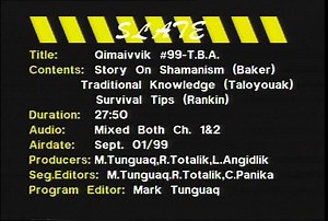 16 reactions | Producer: Inuit Broadcasting, Taloyoak, Baker Lake, Rankin Inlet, Nunavut Year: 1999 Host: Casey Tulurialik Segment 1: Ooni Putumiraqtuq recalls a story about her father who was a Shaman. Segment 2: Mary Qamukaaq gives more information about a women's sewing program in Gjoa Haven. Segment 3: Jobe Mujyugnik of Arviat demonstrates how to make fire with gun powder. He also talks about hunting survival tips. | Inuit Broadcasting | Facebook