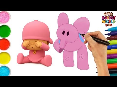 How to Draw Cute Elly, Elephant and Pocoyo with Hickory Dickory Dock Nursery Rhymes for Kids