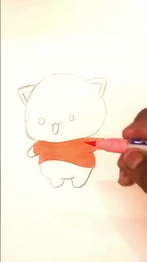 Step-by-Step: How to Draw a Cute Mochi Cat - Easy Cartoon Drawing Tutorial #shorts