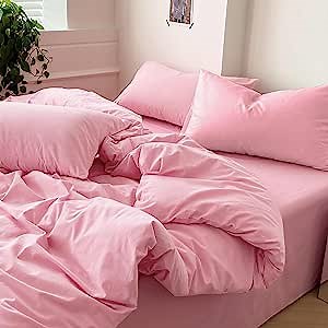 ETDIFFE Pink Queen Size Comforter, 3 Piece Aesthetic Modern Bedding Set - Soft & Lightweight All Season Microfiber Down Alternative Bed Comforter with 2 Pillow Shams for Women Girls