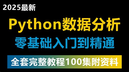 【2025最新】Python数据分析，零基础入门到精通，全程干货不废话 （全100集）