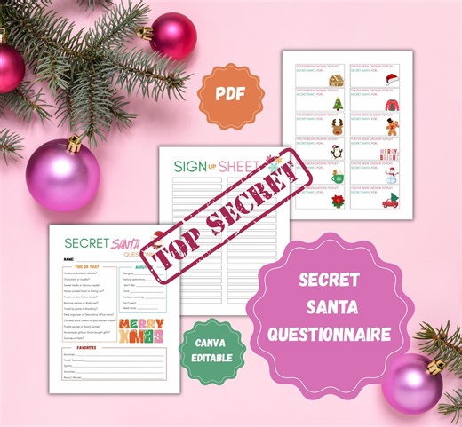 Editable Secret Santa Questionnaire Printable | Christmas Gift Exchange Sheet Survey | Office Holiday Party Game - Etsy
