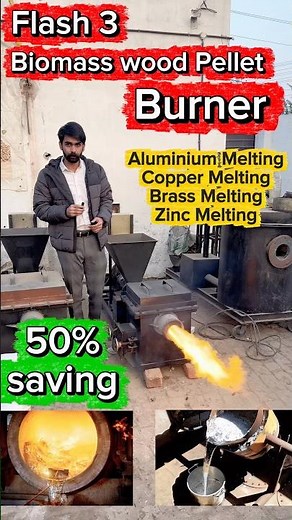 Biomass Flash 3 wood Pellet Burner for Aluminium,Copper,Zinc&Brass Melting #rehanindustries #melting