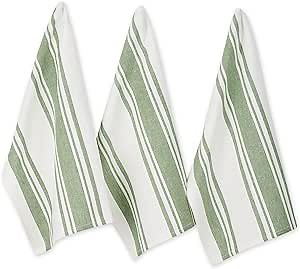 DII Everyday Kitchen Dishtowel Collection Large Chef Stripe Tea Towel, 18x28, Basil Green, 3 Count